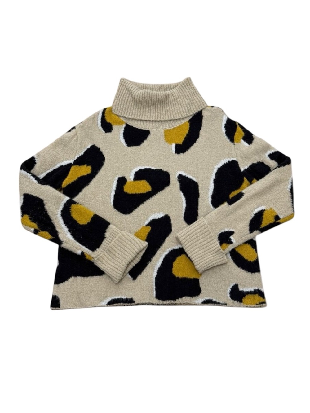 Women’s Moth Leopard Print Turtleneck Sweater Tan Black 2010s